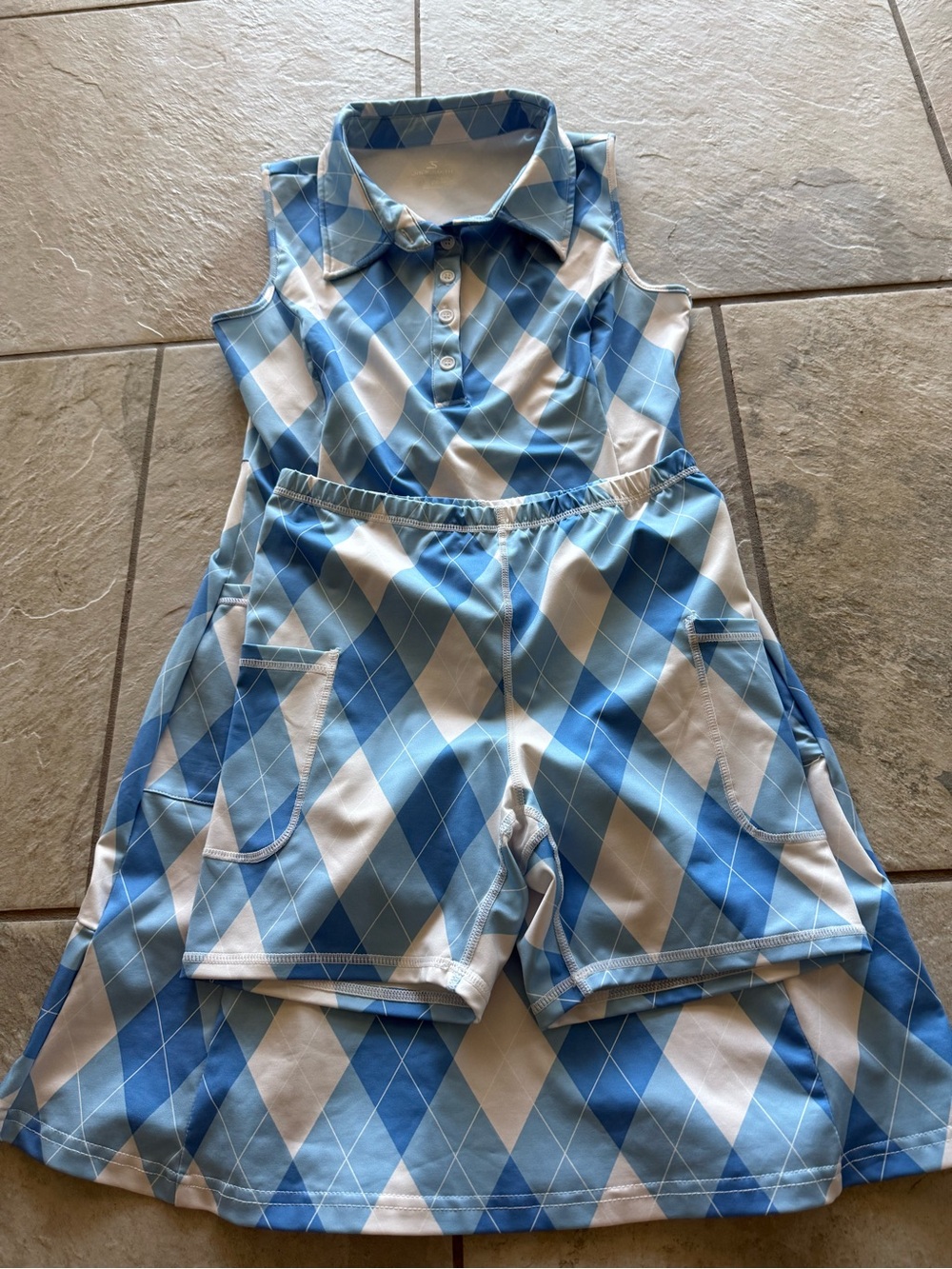 Women’s Blue Argyle Golf Skirt and Shorts Set